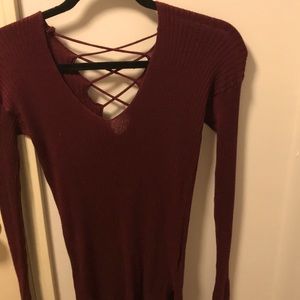 Deep red lace up sweater
